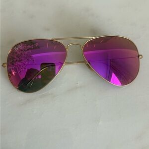 Ray-Ban Gold Frame Sunglasses with Pink Lenses
